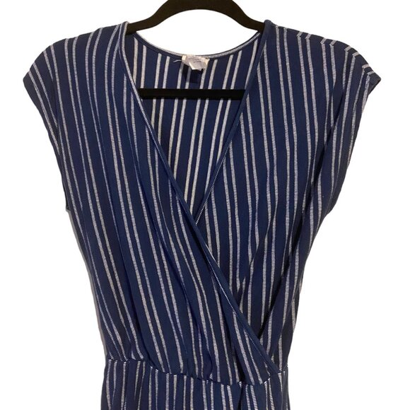 Caution to the wind Blue White Stripe V-Neck Soft Cropped Jumpsuit Romper Size M - Picture 2 of 12